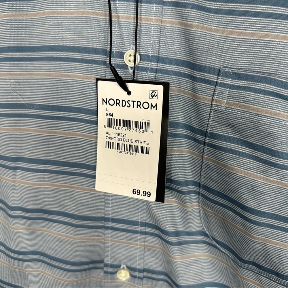 ALTON LANE Walker Oxford Blue Stripe Knit Button Up Shirt NWT in Size Large - Picture 4 of 5